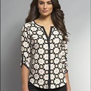 Black Neutral Printed Pattern Blouse NY & Co